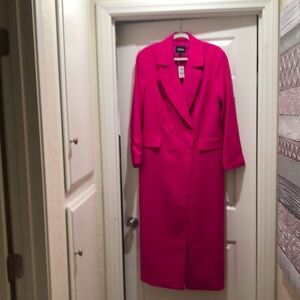 New Never worn,Express Fuchsia Hot Pink Maxi Buttoned Trench Coat, Size Large